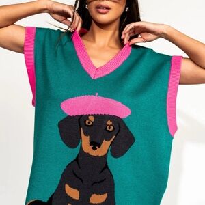 NWOT Dressed In LALA Stylish Pink and Green Dog Sweater Vest SZ 2xl